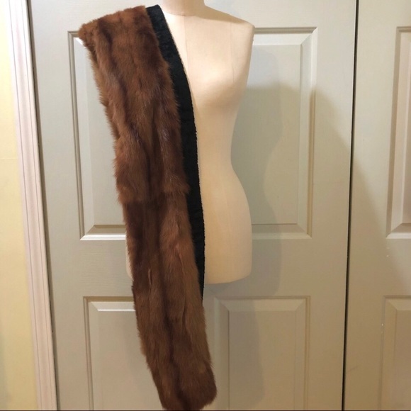 Vintage ‘40s Mink Velvet Trim Silk Lined Scarf Wrap Size 8 X 77 - Picture 11 of 13